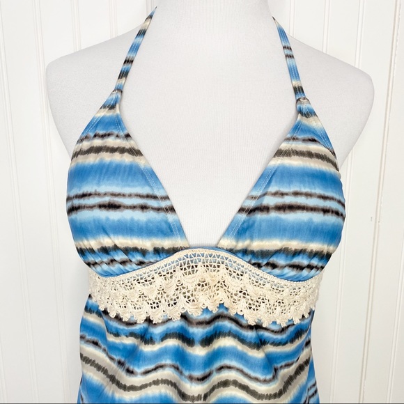 MAGIC BRA Tie Dye & Crochet Swimsuit Halter Top L - Picture 2 of 11